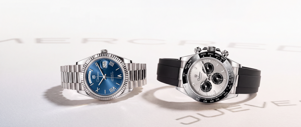 Maison Dulune blue-dial DAY DATE and silver-dial DAYTONA FLEX watches
