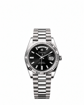 Silver-tone - Black Dial - Baguette Markers