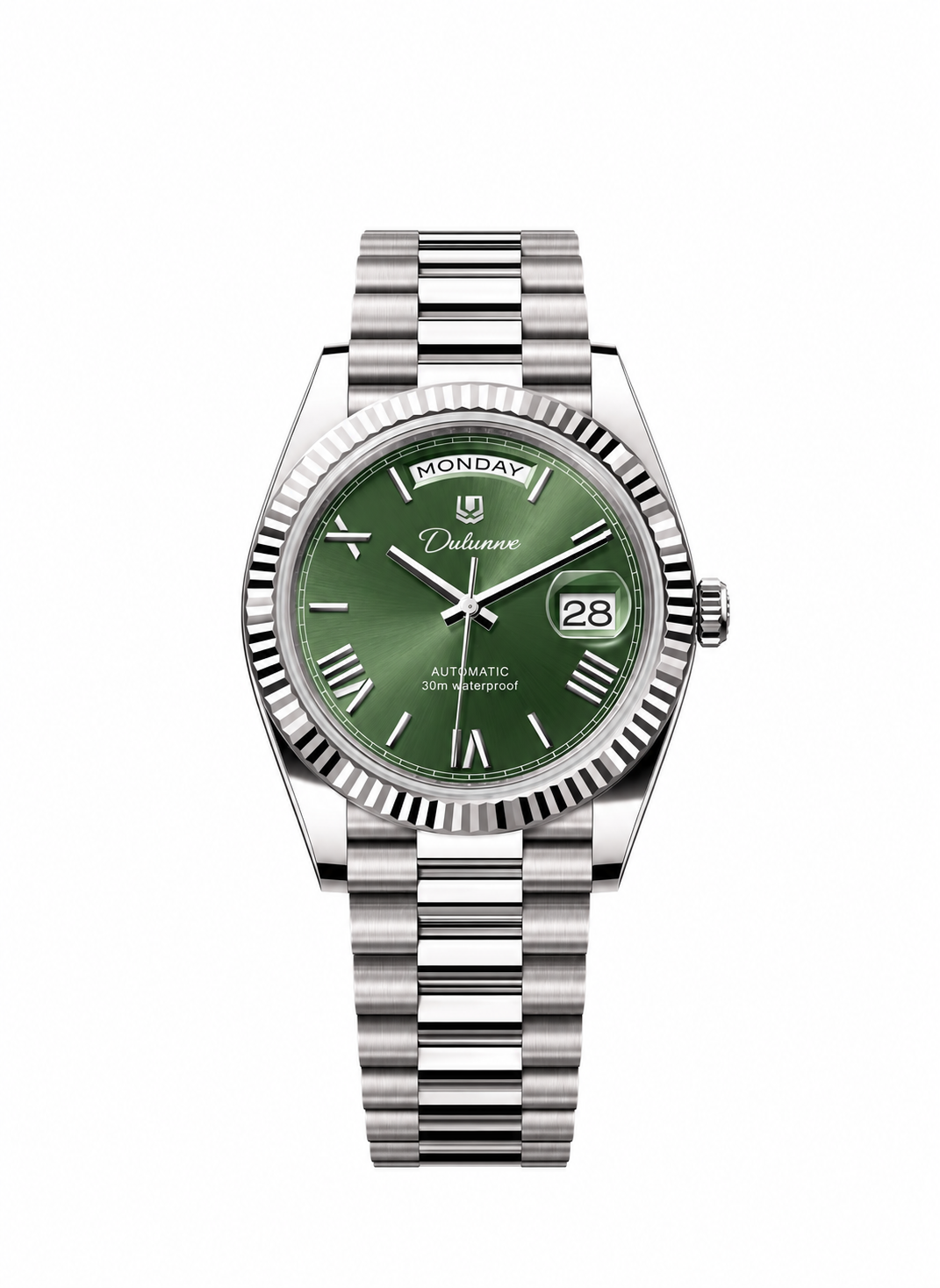 DAY DATE — Silver-tone - Green Dial - Roman Numerals