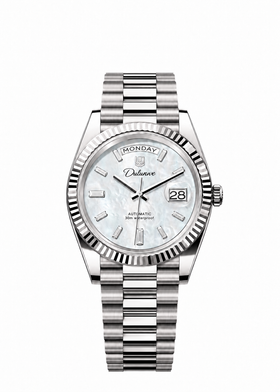 Silver-tone - White Dial - Baguette Markers