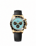 Case-study concept — Automatic Rubber — Gold-tone Case - Turquoise Dial - Black Subdials — Front. Not for sale.