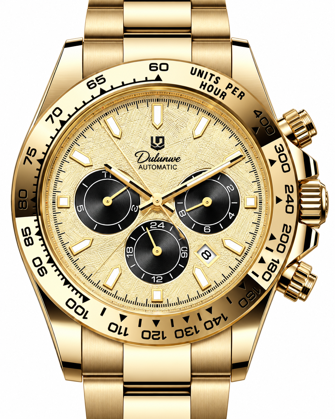 DAYTONA textured gold dial — Dial detail — AI-generated case-study image
